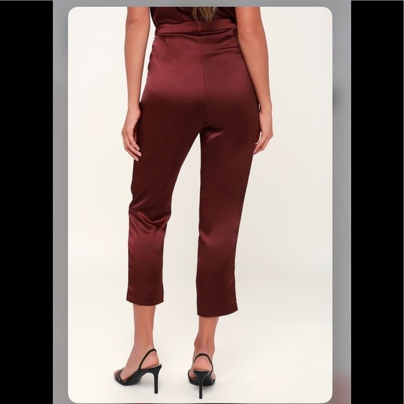 7.Lulus Burgundy Satin My Story Trouser Pants S - Picture 8 of 11